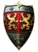 Ritter-Schild  Löwen, Holz bunt, 2 Ledergriffe,49x32cm - Bild 1