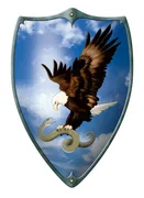 Ritter-Schild Adler&Schlange, Holz bunt, 2 Ledergr., 49x32cm - Bild 1