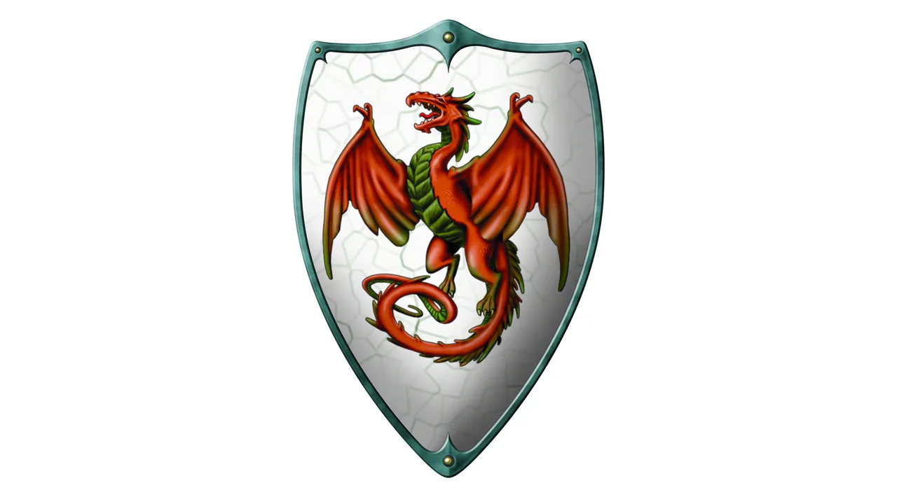 Ritter-Schild Drache, Holz bunt, 2 Ledergriffe, 49x32cm - Bild 1