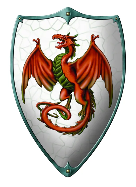 Ritter-Schild Drache, Holz bunt, 2 Ledergriffe, 49x32cm - Bild 1