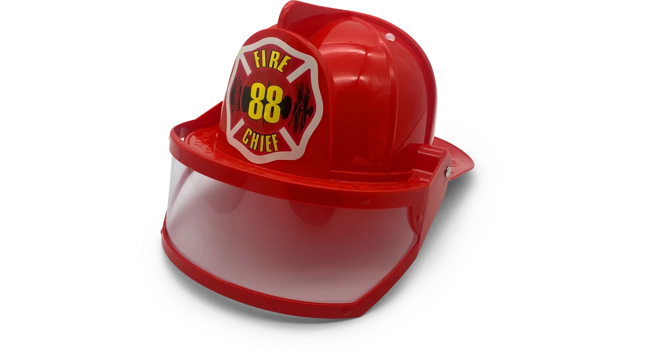 Feuerwehr-Helm mit Visier, ROT + Sticker FIRE CHIEF - Bild 1