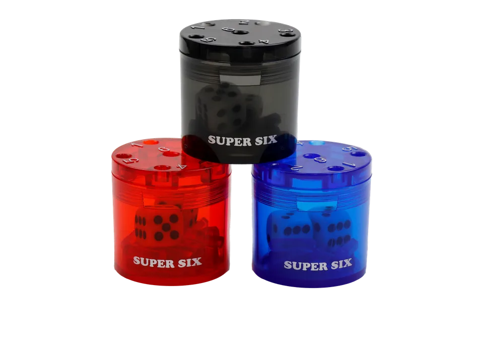SUPER SIX 3er-SET "Travel" aus ABS - Rot, Blau & Schwarz, 5cm+ Ø 5cm, Reisespiel - Bild 1