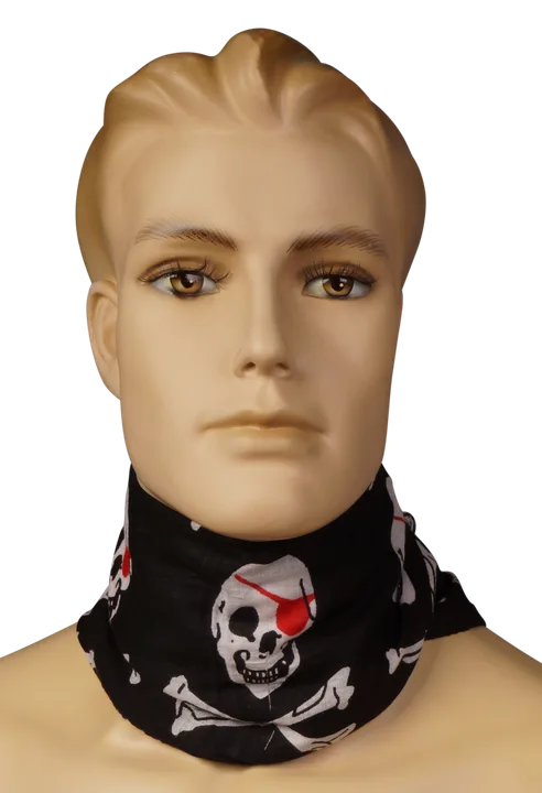 Piraten-Hals- & Kopftuch mit Totenköpfen, schwarz/weiß/rot - Bild 1