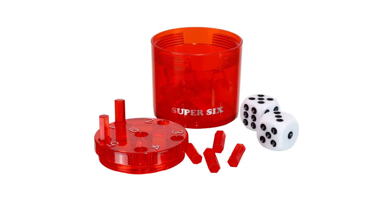 SUPER SIX "Travel" aus ABS - Rot, 5cm + Ø 5cm, Reisespiel - Bild 1