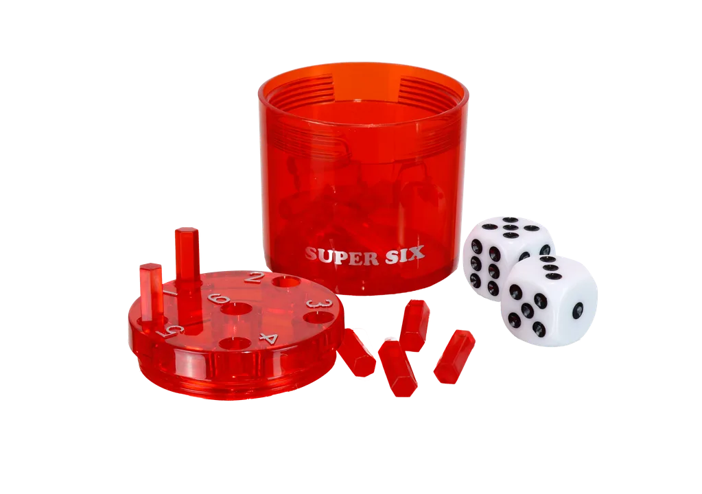 SUPER SIX "Travel" aus ABS - Rot, 5cm + Ø 5cm, Reisespiel - Bild 1