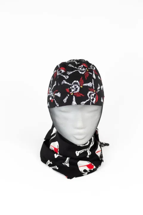 Piraten-Bandana mit Totenköpfen, schwarz/weiß/rot - Bild 1