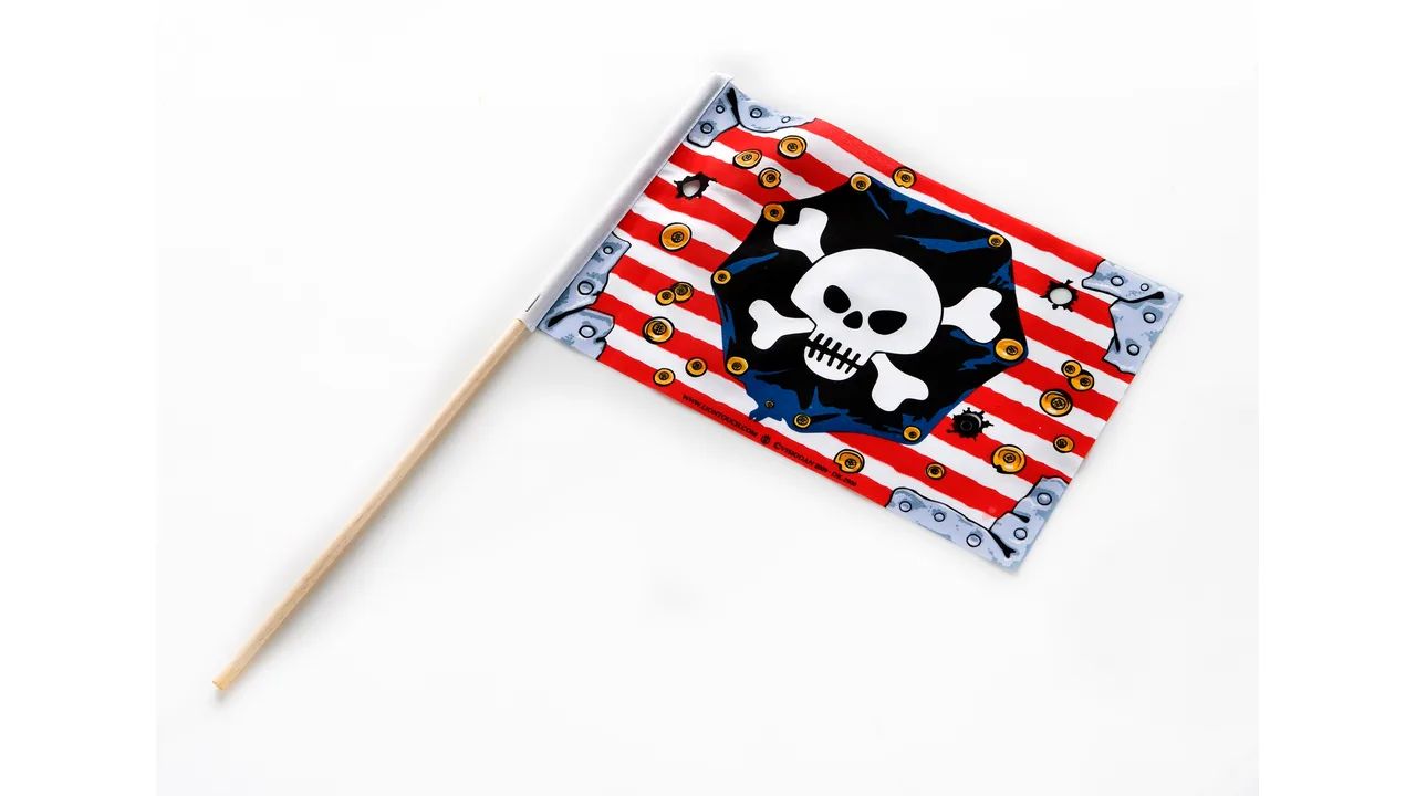 Piraten-Flagge Red Stripe, rot-weiß mit  Holzstab - Bild 1