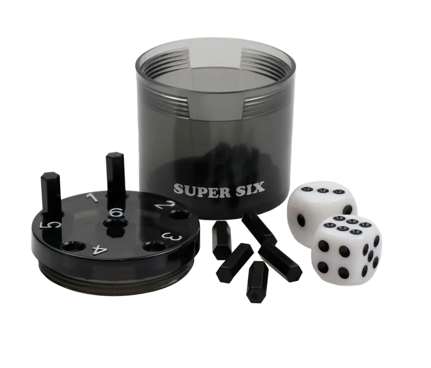 SUPER SIX "Travel" aus ABS - Schwarz, 5cm+ Ø 5cm, Reisespiel - Bild 1